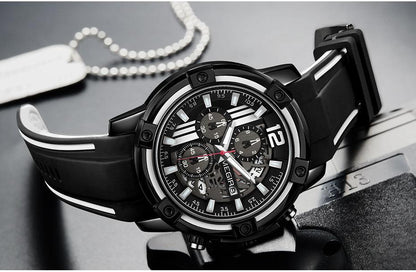 Modern Men's Black Quartz Watches Sports Silicone Strap Luminous Hands Wristwatch Luxury Waterproof Analog Watch Stevvex