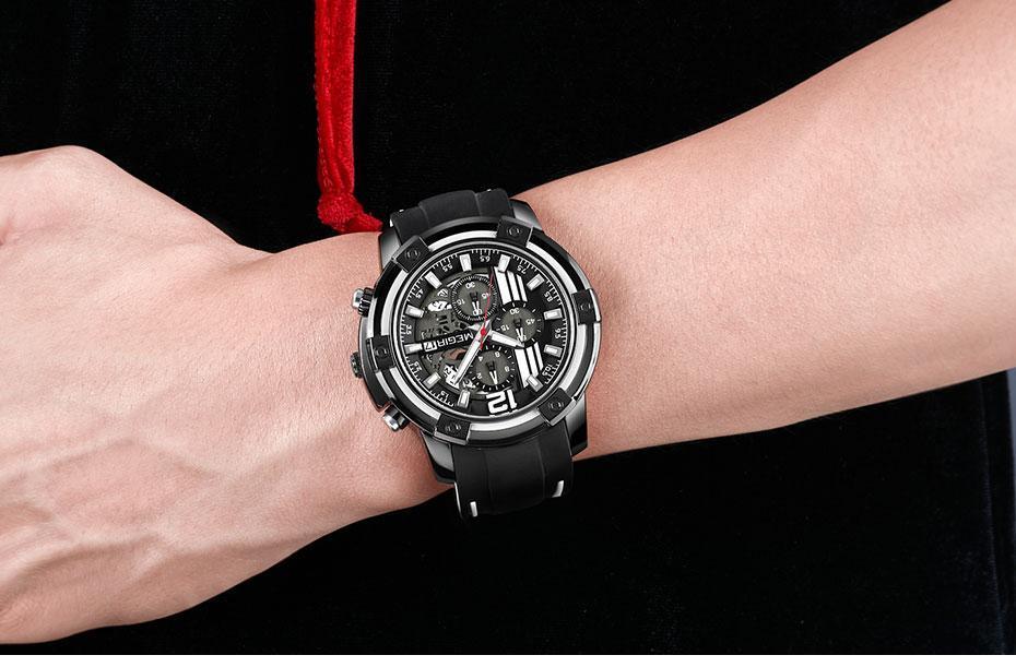 Modern Men's Black Quartz Watches Sports Silicone Strap Luminous Hands Wristwatch Luxury Waterproof Analog Watch Stevvex