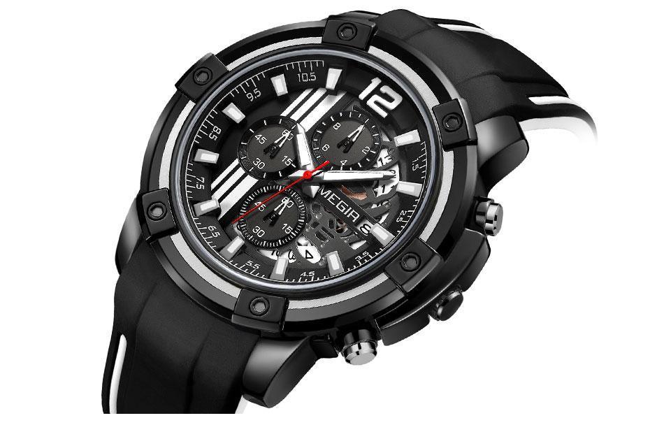 Modern Men's Black Quartz Watches Sports Silicone Strap Luminous Hands Wristwatch Luxury Waterproof Analog Watch Stevvex