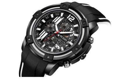 Modern Men's Black Quartz Watches Sports Silicone Strap Luminous Hands Wristwatch Luxury Waterproof Analog Watch Stevvex