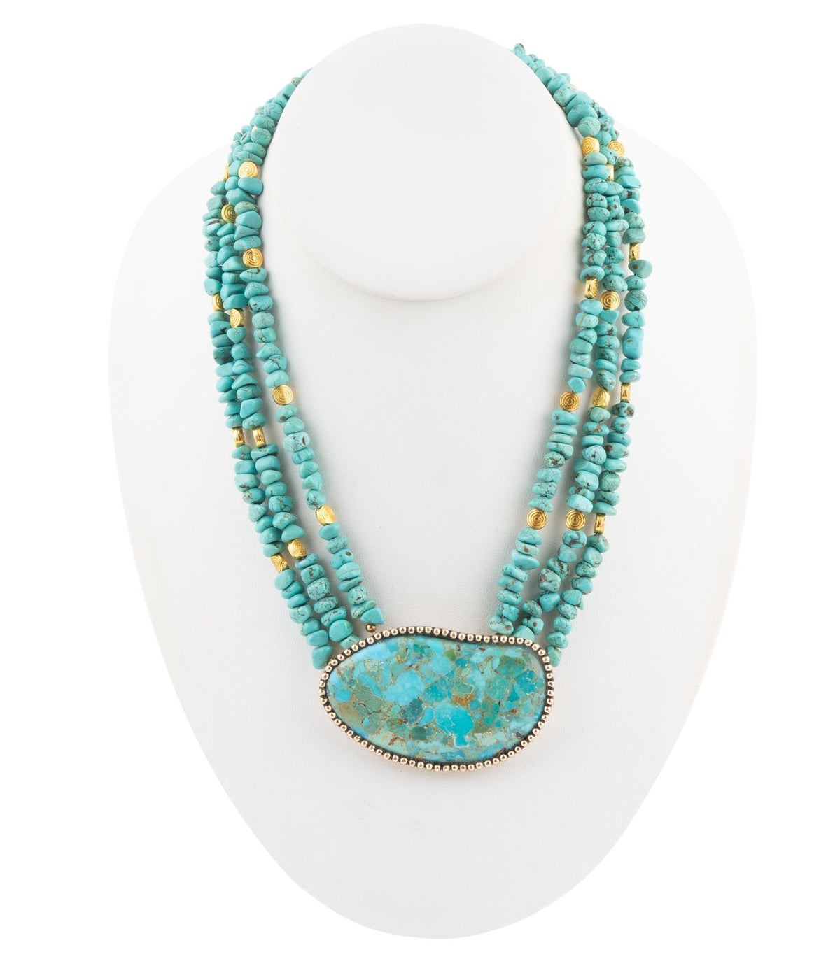 Refined Blue Turquoise Golden Statement Necklace Barse Jewelry