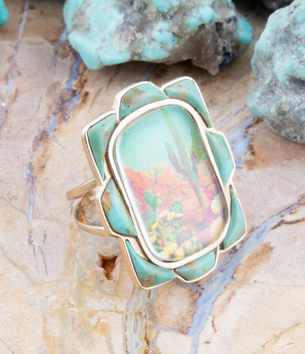 Scenic Desert Sedona Blue Turquoise Golden Ring Barse Jewelry