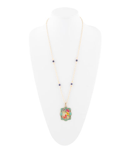 Scenic Floral and Blue Turquoise Golden Pendant Necklace Barse Jewelry