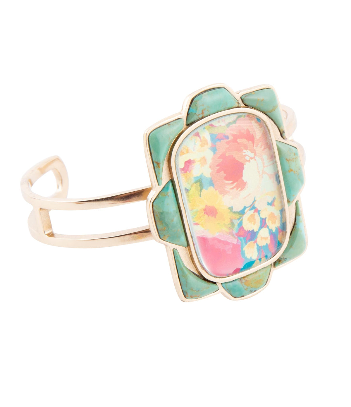 Scenic Floral Blue Turquoise and Golden Cuff Bracelet Barse Jewelry