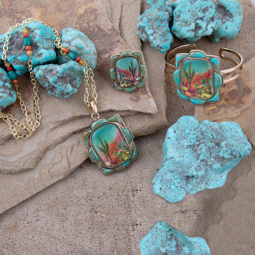 Scenic Sedona Blue Turquoise and Golden Cuff Bracelet Barse Jewelry
