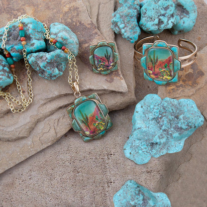 Scenic Sedona Blue Turquoise and Golden Cuff Bracelet Barse Jewelry