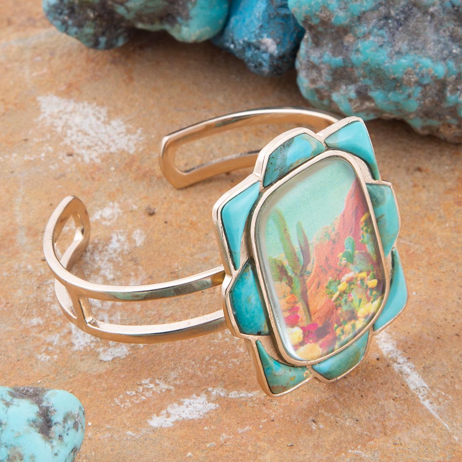 Scenic Sedona Blue Turquoise and Golden Cuff Bracelet Barse Jewelry