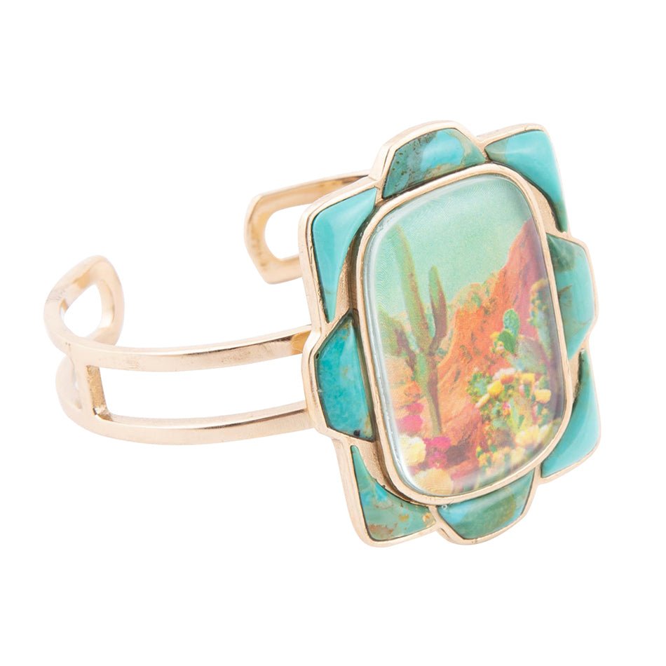 Scenic Sedona Blue Turquoise and Golden Cuff Bracelet Barse Jewelry
