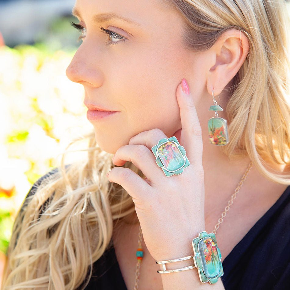 Scenic Sedona Blue Turquoise and Golden Cuff Bracelet Barse Jewelry