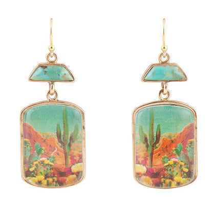 Scenic Sedona Desert Blue Turquoise Golden Drop Earrings Barse Jewelry