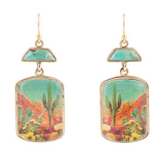 Scenic Sedona Desert Blue Turquoise Golden Drop Earrings Barse Jewelry