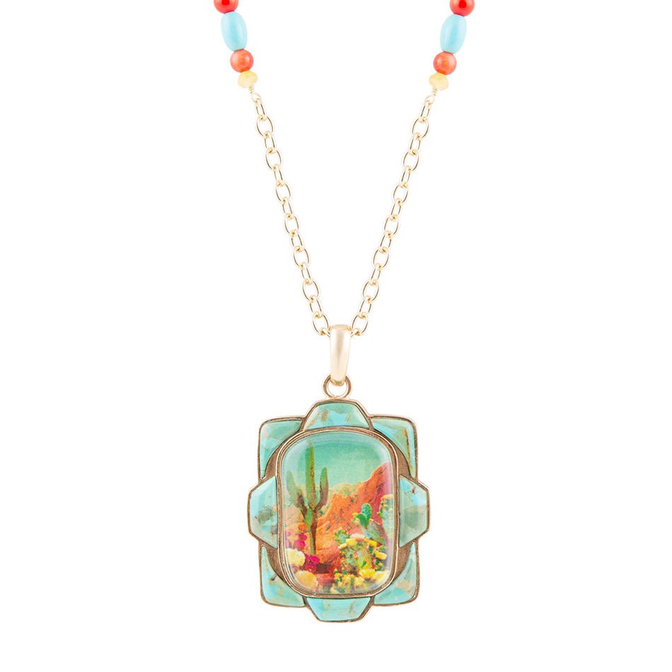 Scenic Sedona Desert Blue Turquoise Golden Pendant Necklace Barse Jewelry
