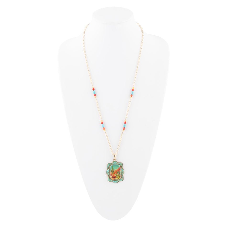 Scenic Sedona Desert Blue Turquoise Golden Pendant Necklace Barse Jewelry