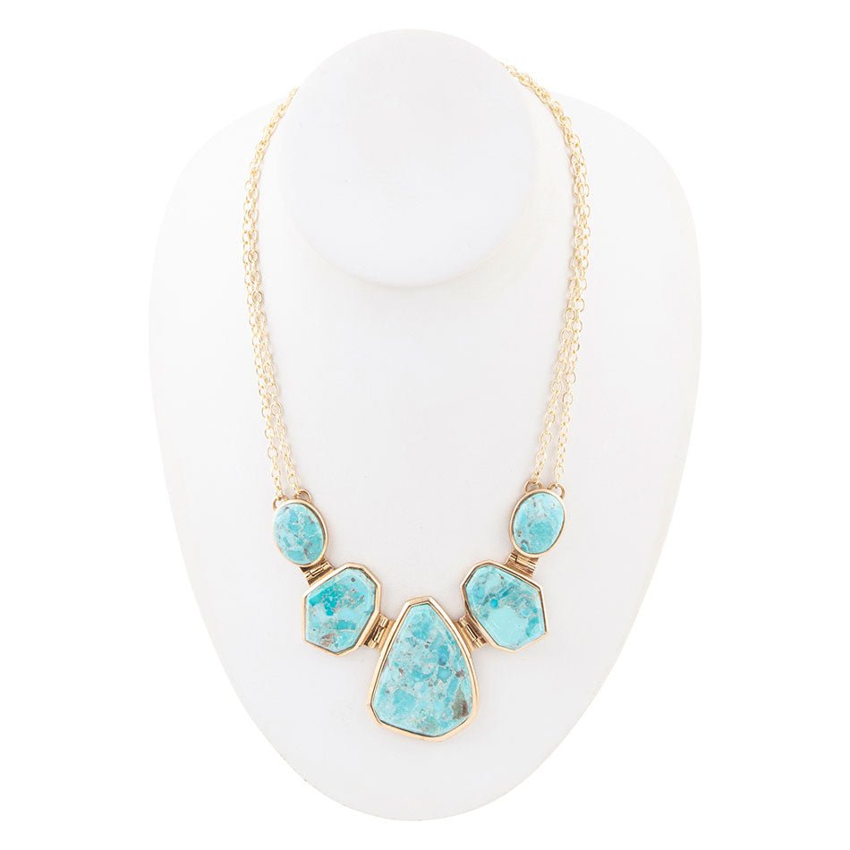 Slabs of Blue Turquoise Golden Statement Necklace Barse Jewelry