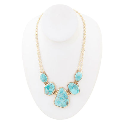 Slabs of Blue Turquoise Golden Statement Necklace Barse Jewelry