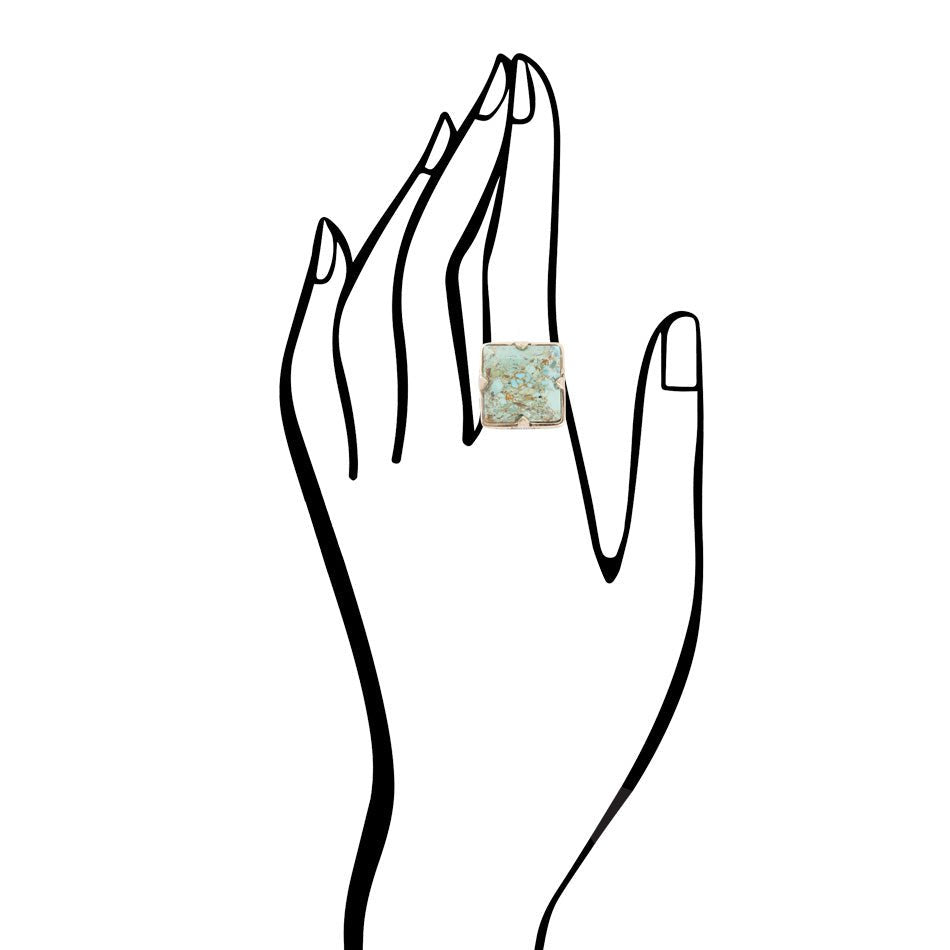 Square Statement Blue Turquoise Golden Ring Barse Jewelry