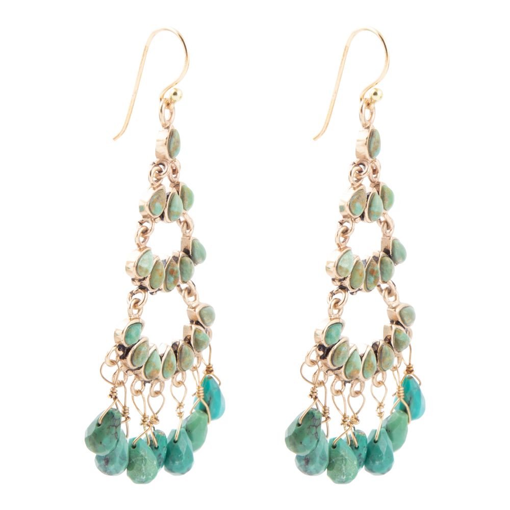 Triple the Blue Turquoise Golden Chandelier Earrings Barse Jewelry