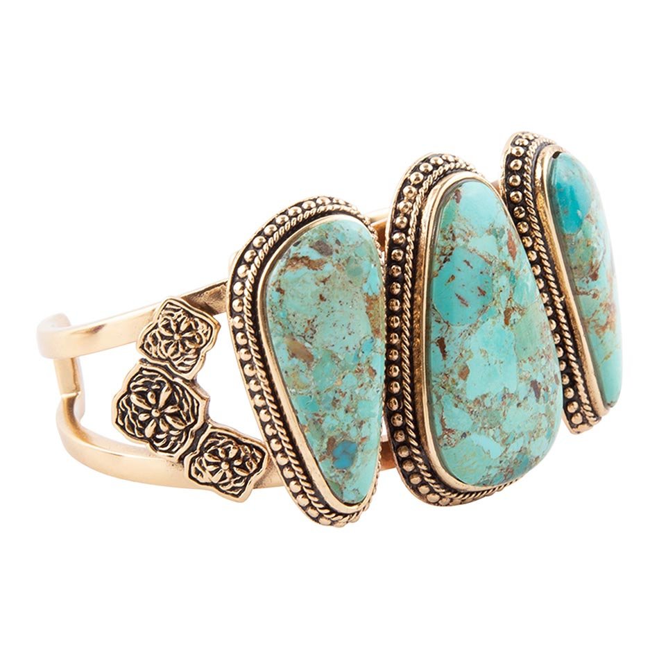 Trio Blue Turquoise Golden Cuff Bracelet Barse Jewelry