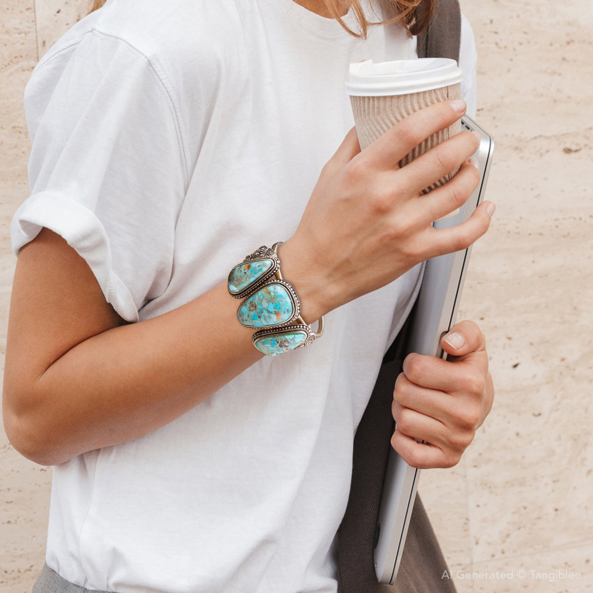 Trio Blue Turquoise Golden Cuff Bracelet Barse Jewelry