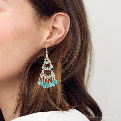 Triple the Blue Turquoise Golden Chandelier Earrings Barse Jewelry