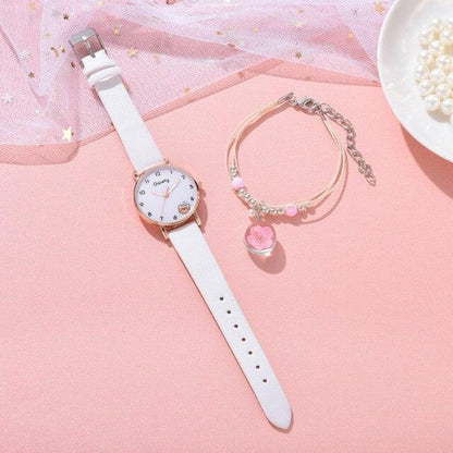 Women New Color Bear Fashion Student Quartz Watch Bracelet Combination Set Kids Girl Wrist Watch Bracelet Leather Rhinestone Luxury Design Simple Dress Women's Watches Stevvex