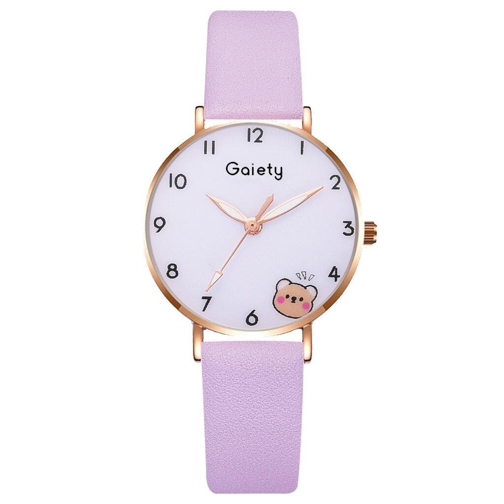 Women New Color Bear Fashion Student Quartz Watch Bracelet Combination Set Kids Girl Wrist Watch Bracelet Leather Rhinestone Luxury Design Simple Dress Women's Watches Stevvex