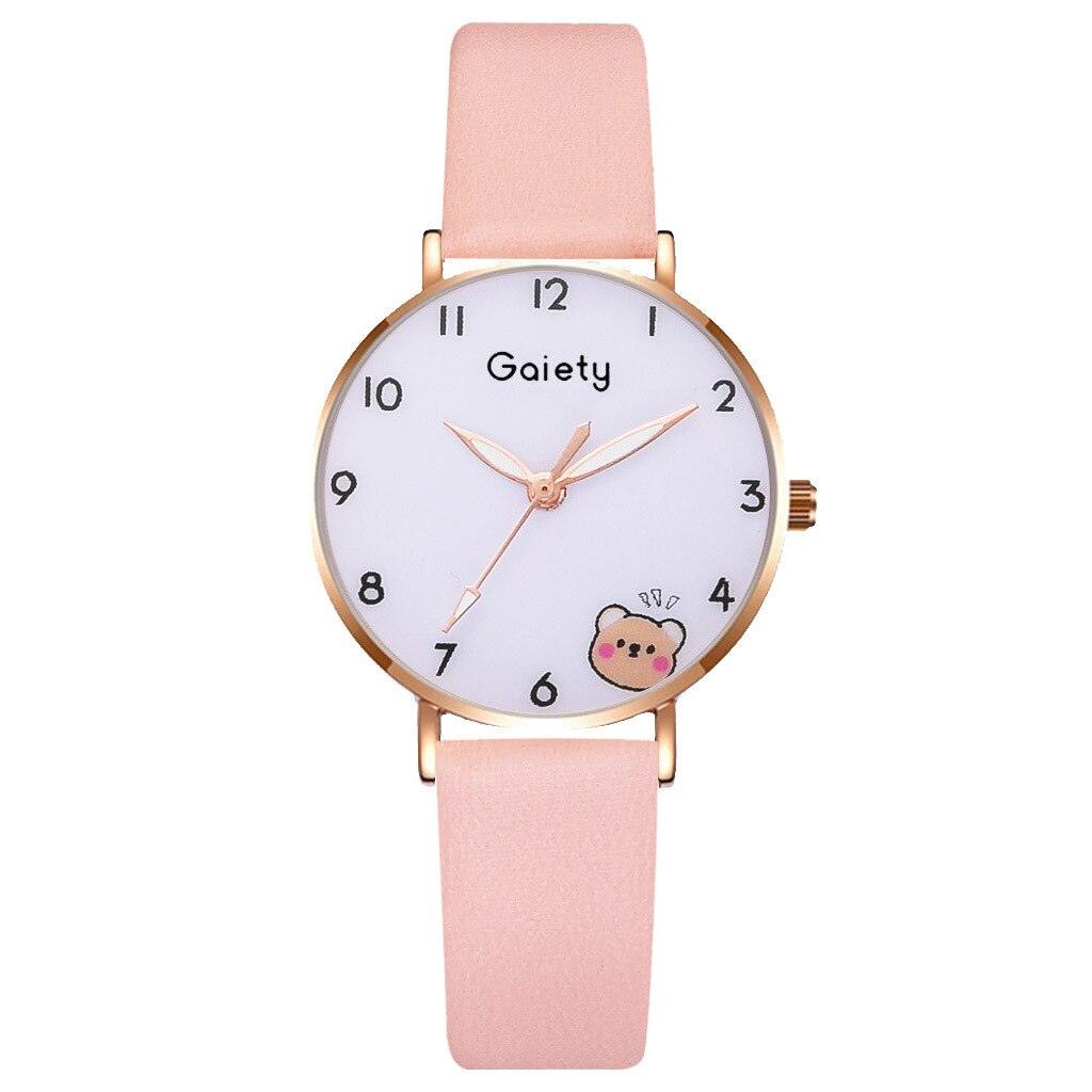 Women New Color Bear Fashion Student Quartz Watch Bracelet Combination Set Kids Girl Wrist Watch Bracelet Leather Rhinestone Luxury Design Simple Dress Women's Watches Stevvex