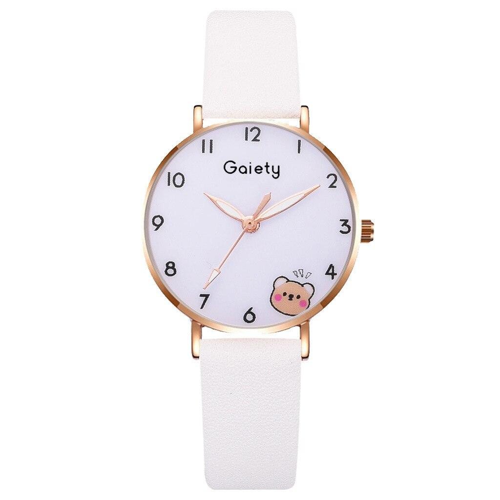 Women New Color Bear Fashion Student Quartz Watch Bracelet Combination Set Kids Girl Wrist Watch Bracelet Leather Rhinestone Luxury Design Simple Dress Women's Watches Stevvex