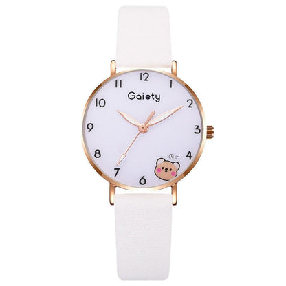 Women New Color Bear Fashion Student Quartz Watch Bracelet Combination Set Kids Girl Wrist Watch Bracelet Leather Rhinestone Luxury Design Simple Dress Women's Watches Stevvex