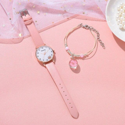 Women New Color Bear Fashion Student Quartz Watch Bracelet Combination Set Kids Girl Wrist Watch Bracelet Leather Rhinestone Luxury Design Simple Dress Women's Watches Stevvex