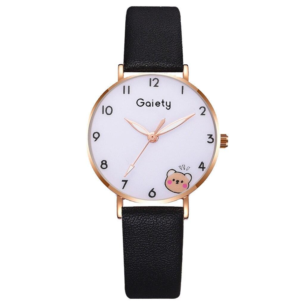 Women New Color Bear Fashion Student Quartz Watch Bracelet Combination Set Kids Girl Wrist Watch Bracelet Leather Rhinestone Luxury Design Simple Dress Women's Watches Stevvex