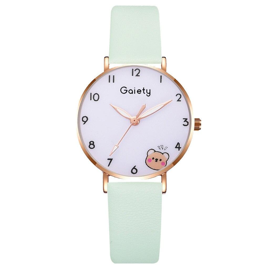 Women New Color Bear Fashion Student Quartz Watch Bracelet Combination Set Kids Girl Wrist Watch Bracelet Leather Rhinestone Luxury Design Simple Dress Women's Watches Stevvex