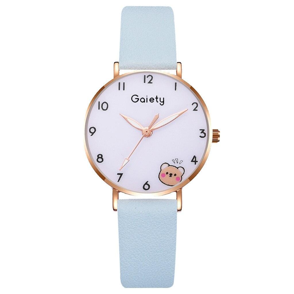Women New Color Bear Fashion Student Quartz Watch Bracelet Combination Set Kids Girl Wrist Watch Bracelet Leather Rhinestone Luxury Design Simple Dress Women's Watches Stevvex