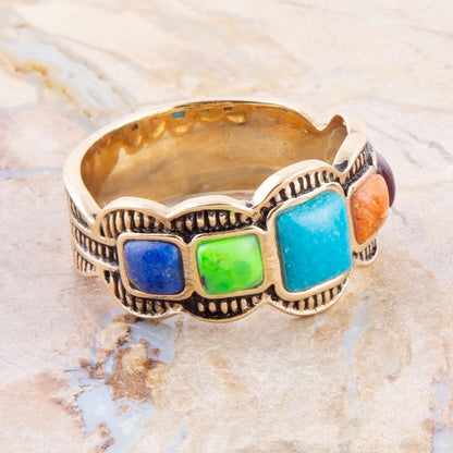 Zion Blue Turquoise Colorful Golden Ring Barse Jewelry