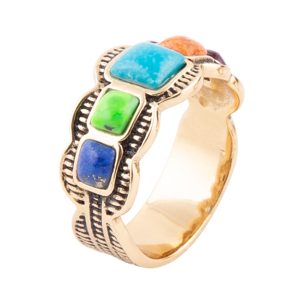 Zion Blue Turquoise Colorful Golden Ring Barse Jewelry
