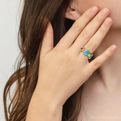 Zion Blue Turquoise Colorful Golden Ring Barse Jewelry