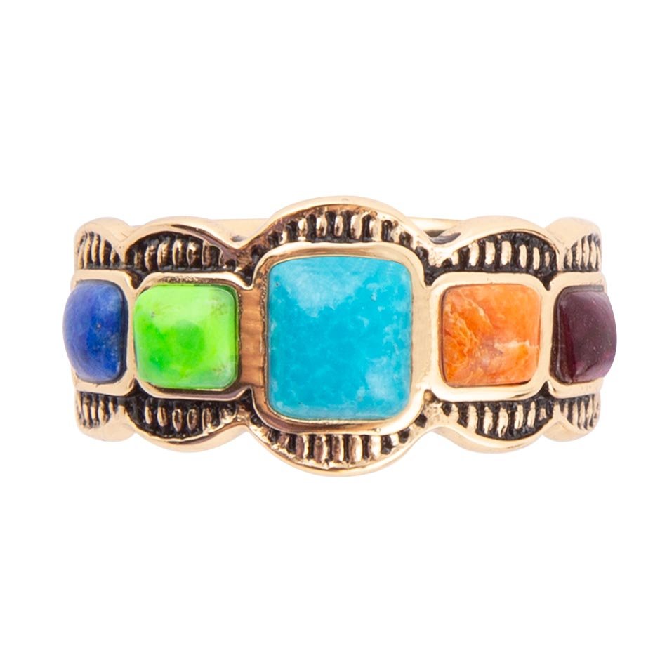 Zion Blue Turquoise Colorful Golden Ring Barse Jewelry