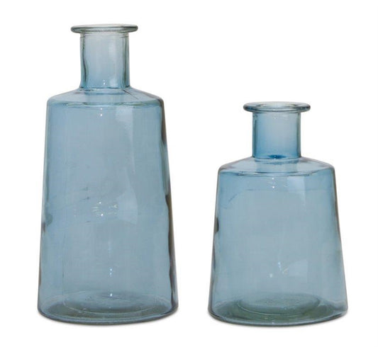 Blue Glass Tapered Bottle Vase (Set of 2)
