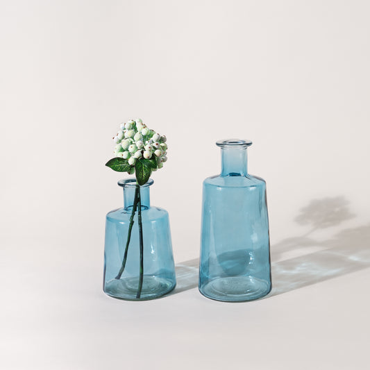 Blue Glass Tapered Bottle Vase (Set of 2)